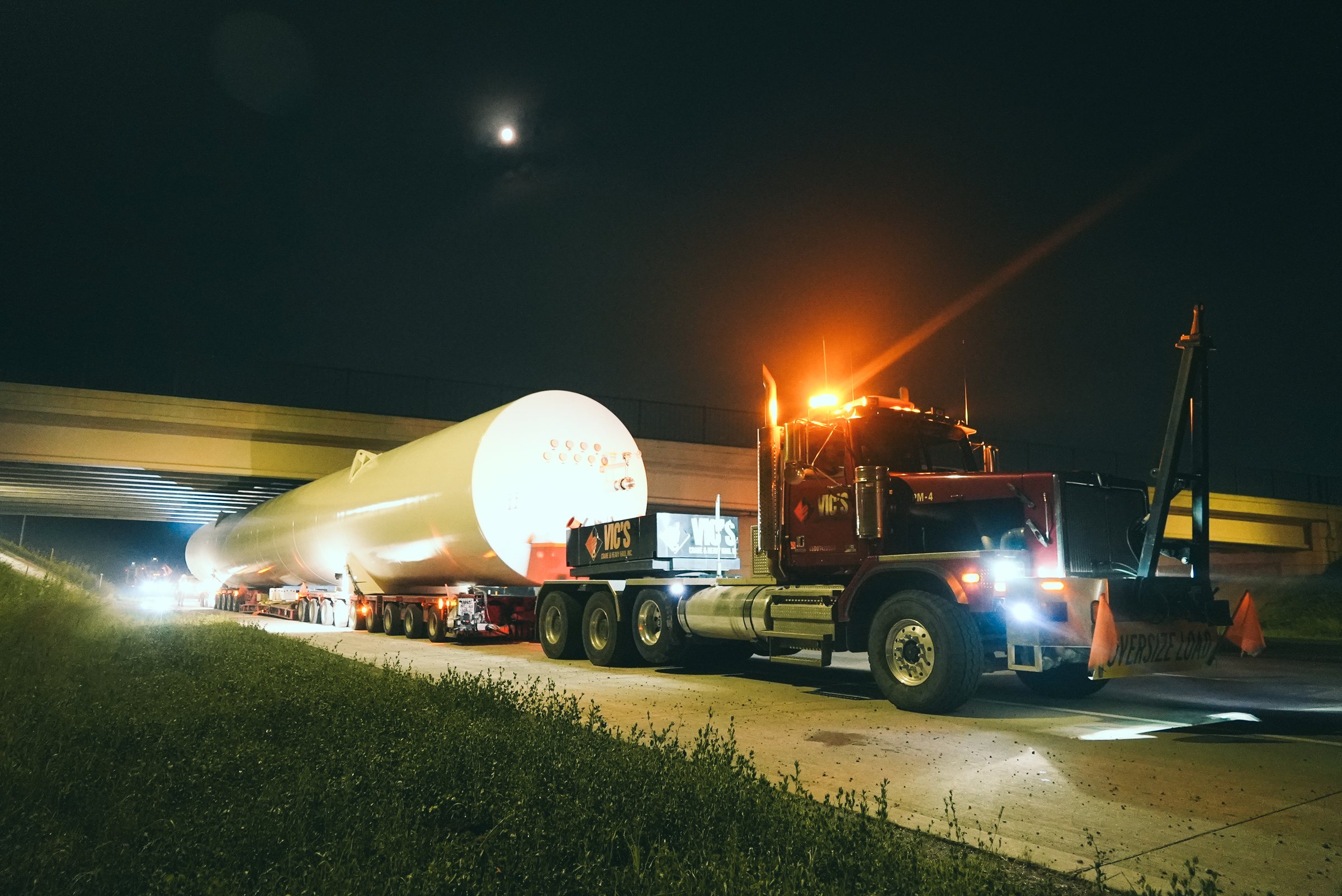 Heavy haul truck at night for a monthly content shoot